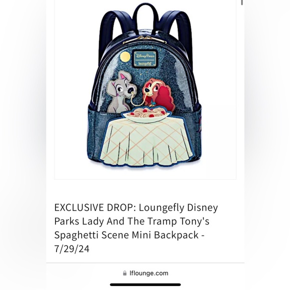 Disney Parks Lady & The Tramp Loungefly Backpack Spaghetti at Tony’s shimmer bag